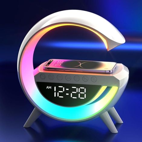 Kabelloses Ladegerät, Wecker, dimmbare Stimmungsleuchte, smarte Schreibtischlampe mit Bluetooth-Lautsprecher, 13 Beleuchtungsmodi für Erwachsene, Kinder, Büro und Schlafzimmer (1/4)