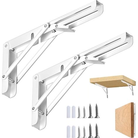 Pieces Folding Bracket, 150mm Folding Bracket, Stainless Steel Folding Shelf Bracket, White Shelf Bracket for Workbenches to Save Space in the Home