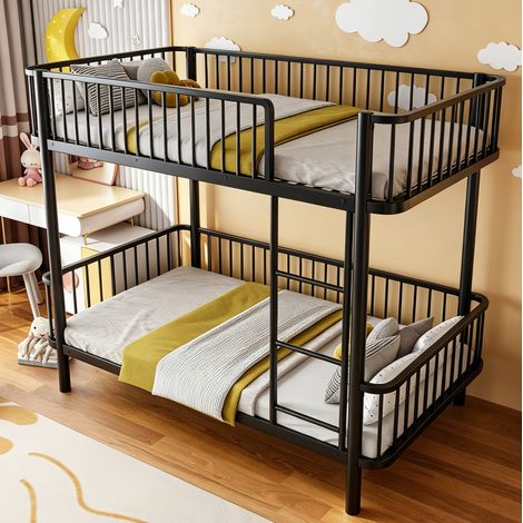 Letto a castello 90x200 cm in metallo nero con sponde, salvaspazio, senza materasso – MEUBLIV (1/5)