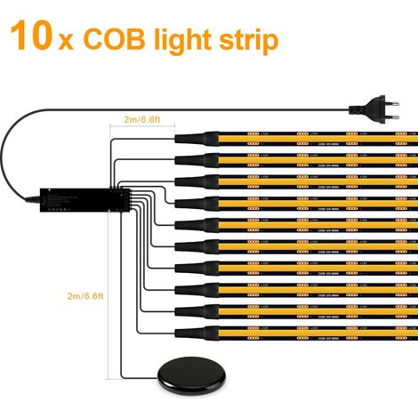 (10 bandes, lumière chaude, 2 m) Panneau mural décoratif à grille intégrée, insonorisant, bandes lumineuses LED COB, 12 V (1/5)