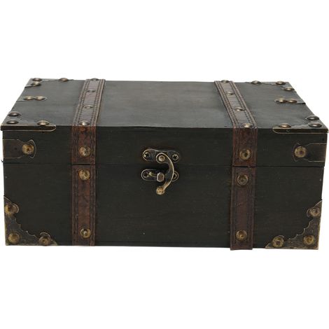 Boîte à bijoux vintage en bois élégante pour rangement de colliers, décoration intérieure noire (1/5)