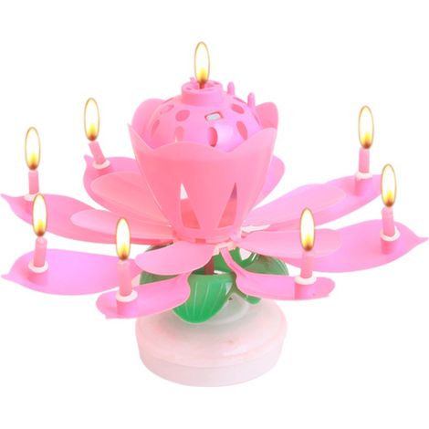 Bougie tournante double couche lotus fleur romantique musicale anniversaire, décoration rotative florale lumineuse (1/5)