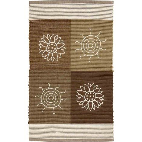 Tappeto SUMMER BEIGE disegno sole e fiori 100% cotone annodati a mano, passatoia stuoia cucina multiuso lavabile cm.55x110 (1/4)