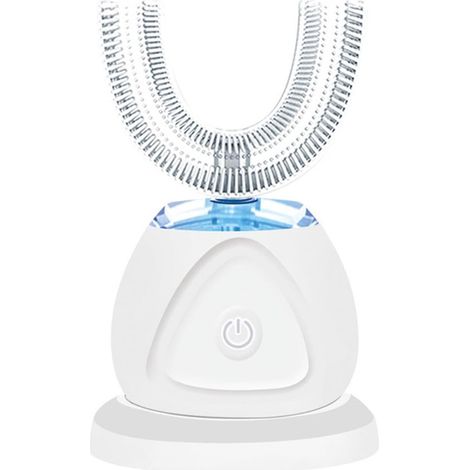 Brosse à dents électrique en forme de U, brosse à dents pour l'hygiène bucco-dentaire, brosse à dents électrique automatique à poils en forme de U, brosse à dents blanchissante en silicone (blanche) (1/5)