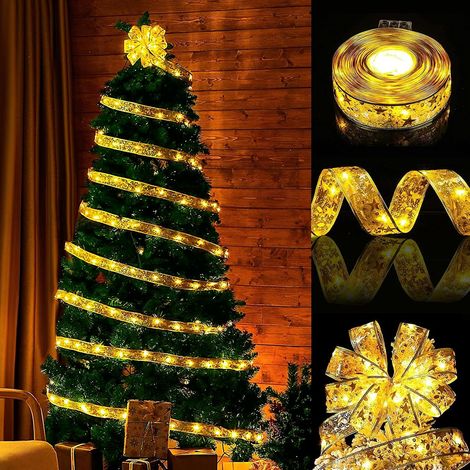 Guirnalda de luces para árbol de Navidad - 40 LED - Perfecta para decoraciones de bodas y fiestas de Año Nuevo - Color dorado, luz cálida, 4 m. (1/4)