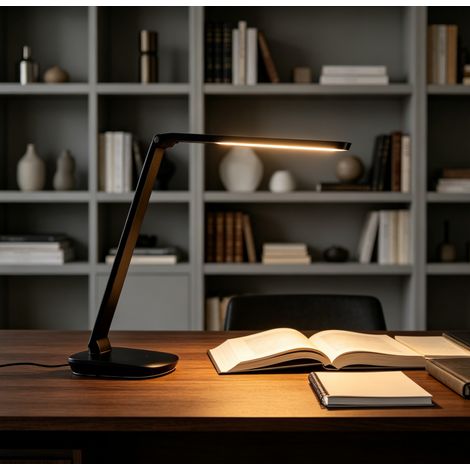 Lampe de table LED noire charge sans fil 8W, 2700-6500K, protection oculaire, éclairage moderne pour bureau maison (1/2)