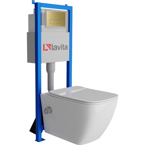 Bati support lavita lav 101 a 40 cm wc parana sans bord plaque de commande lav 20035 doree kit complet wc