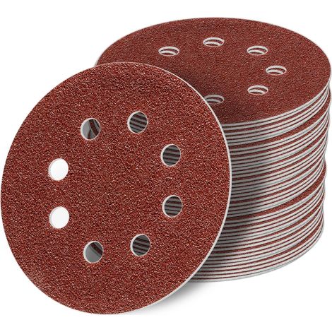 50 disques abrasifs excentriques de 125 mm, grain P40, 8 trous, film rouge, papier de verre auto-agrippant (1/3)