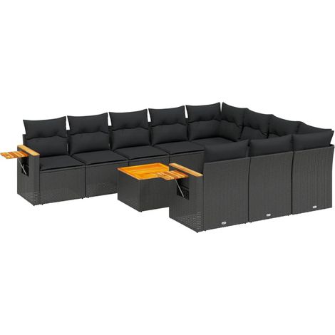 Maison Exclusive - Set Divani da Giardino 11 pz con Cuscini in Polyrattan Nero (1/3)