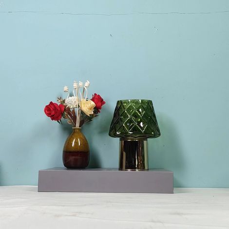 Portavelas de cristal – Candelabro de vidrio con diseño de diamantes – Portavelas – Decoración para fiestas, bodas y mesas (1/5)