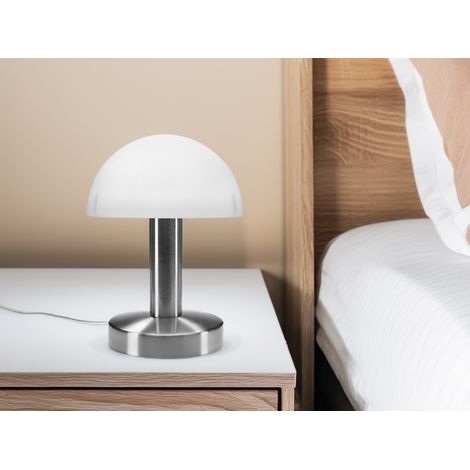 Kleine Tischlampe WARIN mit Glasschirm Weiß per Touch dimmbar, Höhe 21cm