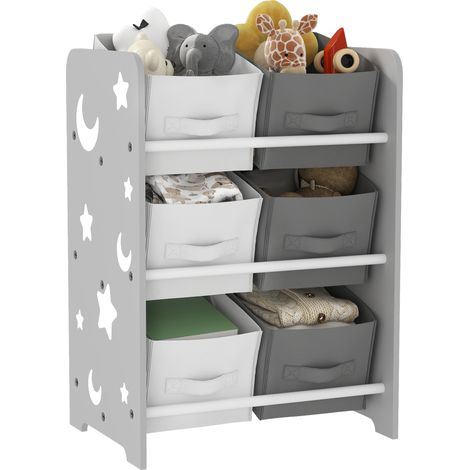Étagère pour enfants enfants, 3 ans Étagère à jouets avec 6 boîtes en tissu non tissé 43 x 30 x 60 cm gris