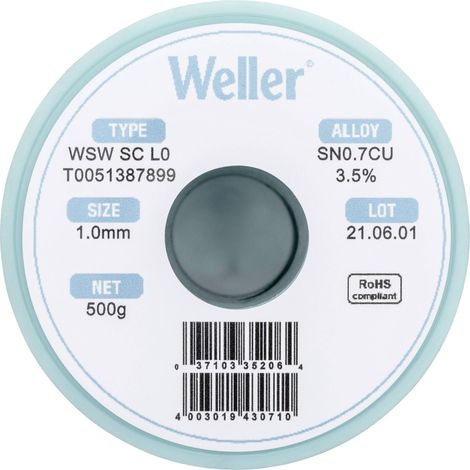 Étain à souder sans plomb Sn0,7Cu 1 mm Weller WSW SC L0 bobine 500 g (1/5)