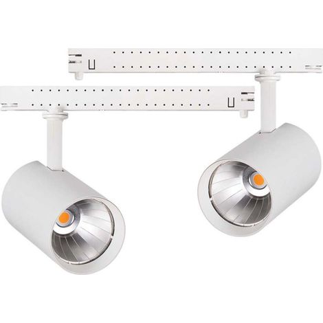 2 Kit Fari LED Binario Trifase 30W 4000LM, Corpo Bianco Luce 4000K, CRI90 UGR19 Angolo 120°, D85X128mm, Driver Alimentatore a Scomparsa Lunga 289mm CB58130WN