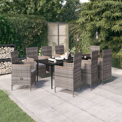 9-tlg. Garten-Essgruppe mit Auflagen Grau vidaXL (1/5)