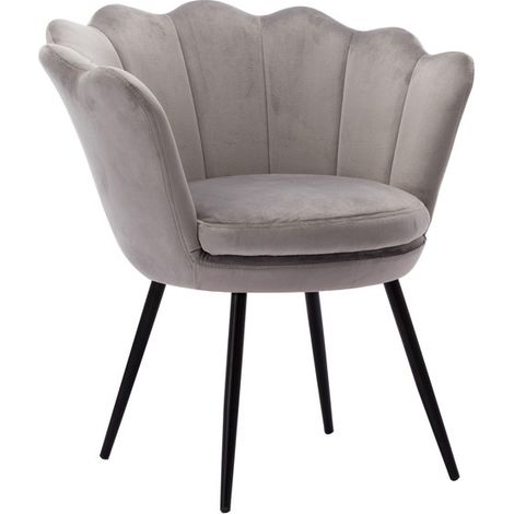 Wahson Fauteuil Relax en Velours, Fauteuil de Salon Moderne Chaise Coquillage avec Pieds Métal Fauteuil Scandinave pour Chambre, Velours, Gris