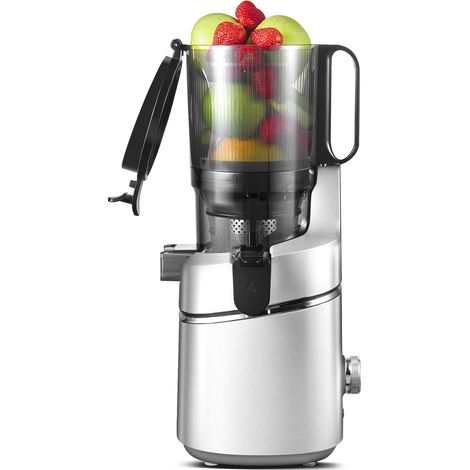 AMZCHEF Spremiagrumi automatico tutto in uno, 250 W, apertura 135 mm e spremiagrumi da 1,8 l, per frutta e verdura, vincitore del test con triplo filtro – argento (1/5)