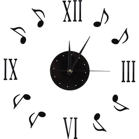 Horloge murale à motif de notes de musique avec cadran en vinyle et chiffres romains 3D pour la décoration intérieure (1/5)