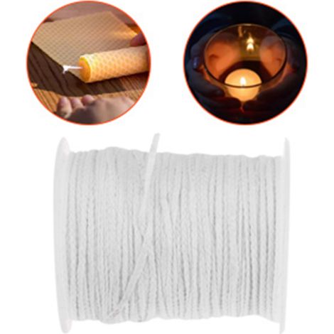 Bobine de cordon de coton de 61 m pour lampes à huile DIY [Mèche de bougie] - Coton tressé sans fumée - 1 bobine - Blanc (1/5)