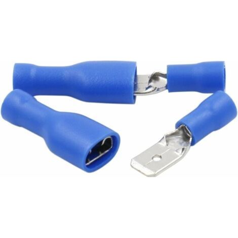 Fiche/prise à déconnexion rapide en vinyle entièrement isolée, FDFD+MDD2-250, cosse de cable 6,3 x 0,8 mm, pour 1,5-2,5 mm2 (16-14 AWG), bleu, 100 pièces (1/5)