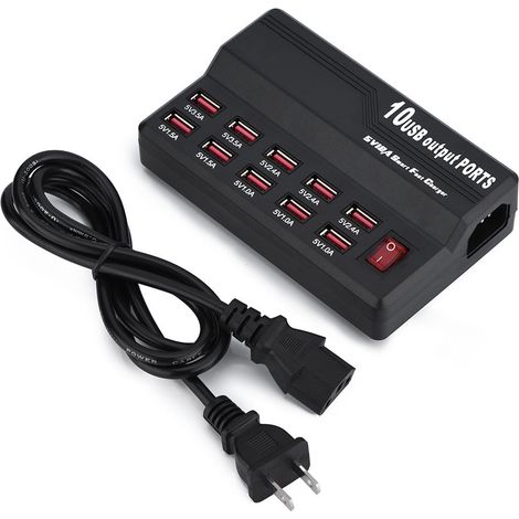 Chargeur de Voyage Rapide USB 60W 10 Ports 5V/12A 100-240V pour Téléphone et Bureau (US) (1/5)