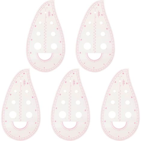 Règle De Couture En Plastique Transparent - Ensemble Courbe Française Avec 7 Trous - Pour Création De Patron Et Tricot - Lot De 5 Pièces (1/5)