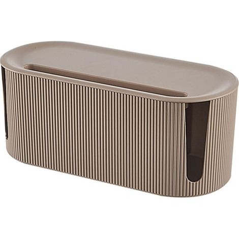 Kabelaufbewahrungsbox mit Deckel, ideal zum Verstecken von Steckdosenleisten und deren Kabeln. Milchtee. (1/5)