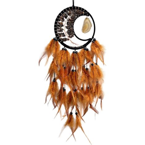 Attrape-rêves décoratif fait main, orné de pompons en plumes et d'un pendentif en cristal, couleur café, pour la décoration murale de la voiture et de la maison. (1/4)