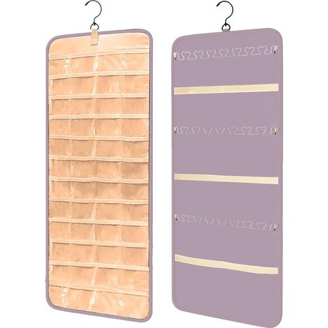 Porte-organisateur de bijoux suspendu,sac de rangement pour boucles d'oreilles,armoire de rangement de bijoux double face 48 poches Sac de rangement transparent,colliers,boîte de présentation,pourpre