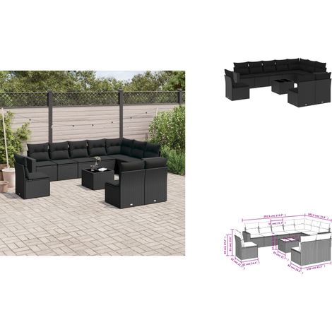 11-tlg. Garten-Sofagarnitur mit Kissen Schwarz Poly Rattan - Gartenmöbel - Outdoor Möbel - Lounge Set - Rattan Sofa - Esstisch (1/3)