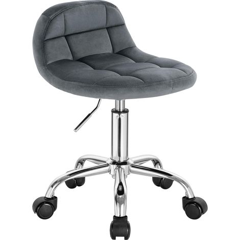WOLTU Bürohocker mit Rollen, Schminktisch Stuhl höhenverstellbar, Rollrocker mit niedriger Rückenlehne, Arbeitshocker, Sitzhöhe 43,5-55 cm, Samt, Dunkelgrau BS131dgr