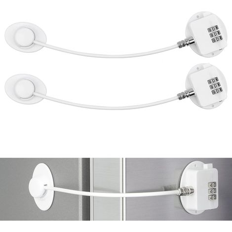 Serrature a combinazione per armadi, guardaroba, frigoriferi e congelatori, 2 pezzi, serrature di sicurezza per bambini, sicurezza domestica, bianco, adesivo speciale, senza residui (1/4)