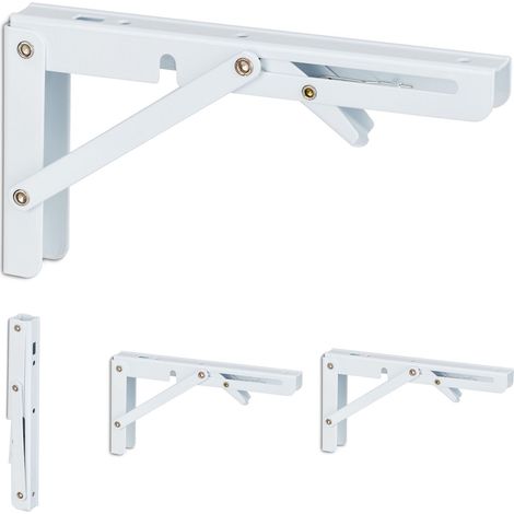Relaxdays Shelf Bracket, Set of 4, Foldable, for Wall, Support Angles, Space-saving, HWD: 11 x 3 x 20 cm, Metal, White