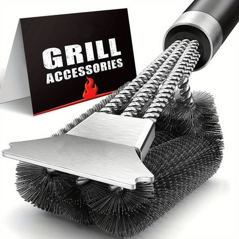 Grillbürste und -schaber mit Luxusgriff, Sicherheits-Grillbürste aus Stahldraht, Grillreinigungsbürste, Grillreiniger geeignet für Gas-, Infrarot-, Holzkohle- und Keramikgrills.