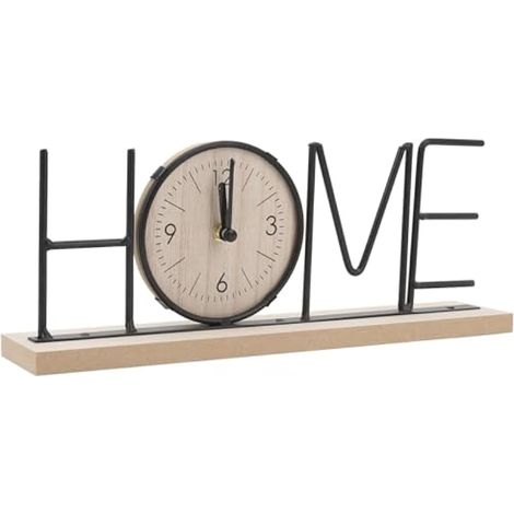 Horloge de bureau en fer et bois, horloge de table avec lettres décoratives modernes, ornement pour salon, salle à manger, chambre et bureau (version maison) (1/5)