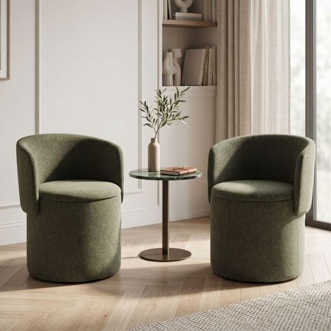 Wahson Set of 2 Chenille Dining Chairs, Upholstered Barrel Chairs with Folding Backrests and Hidden Storage, Kitchen and Dining Room Chairs, Green