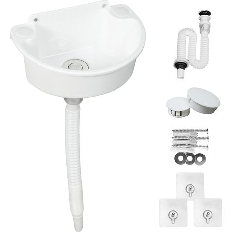 Lavabo en plastique Bassin de vidange Lavabo à main Lavabo simple en plastique avec bouchon de vidange pour jardin, garage, cave, camping-car (Blanc) (1/5)