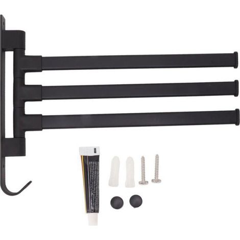 Porte-serviettes pivotant noir sans poinon porte-serviettes de salle de bain mural salle de bain coin suspendu tige 3 bras (1/4)
