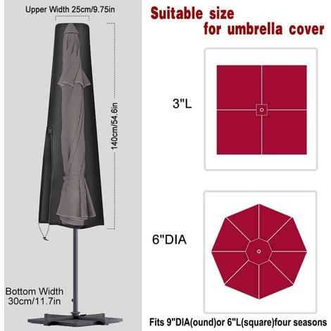 Housse de parasol à côtés droits, housse de parasol imperméable de 2 mètres, résistante aux UV, housse en tissu Oxford 210D coupe-vent, avec fermeture éclair étanche (140 x 25 x 30 cm). (1/4)