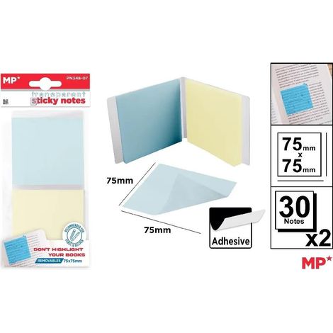Blocchetti di foglietti adesivi trasparenti 75x75mm 2x30 pezzi