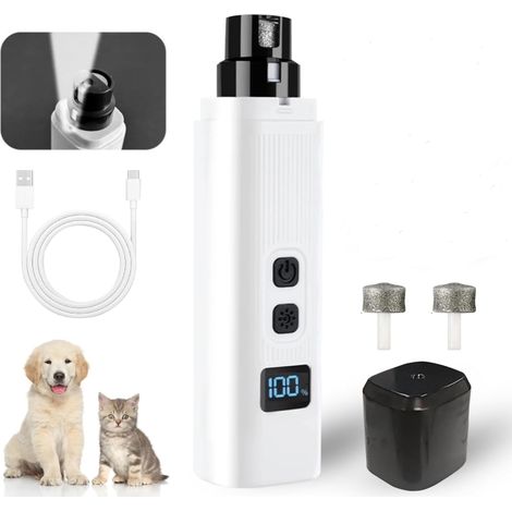 Lime à Ongles Chien, Coupe-Ongles électrique Rechargeable Professionnel à 2 Vitesses pour Animaux de Compagnie avec LED, Silencieux (40DB) avec Capuchon Anti-poussière (1/5)