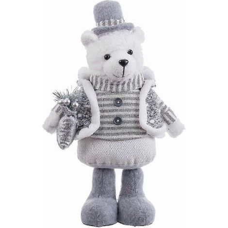 Boule de Noël ours polaire en métal blanc et gris, 20 x 10 x 33 cm (1/5)