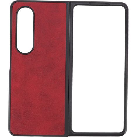 Étui de téléphone pliable en cuir de vachette texturé bicolore, résistant aux rayures, pour Samsung Galaxy Z FOLD 4 rouge (1/5)