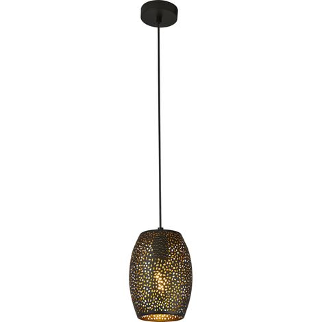 LASER 1LT Suspension avec tête métal noir découpe Laser effet interieur doré E27 max 60w diam 15cm (1/3)