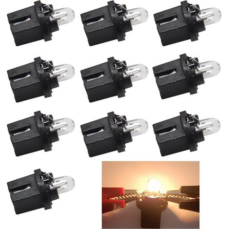 10 x 12V 2W T5 B8.5D Car Dashboard Light Yellow Halogen Bulbs for Internal Car (1/5)