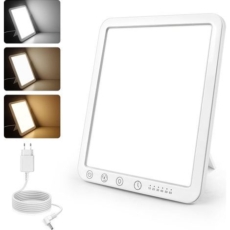Lampe de Luminothérapie 15000 lux, Lampe à Lumière du Jour Compacte avec Support, Sans UV, 3 Températures de Couleur, 5 Niveaux de Luminosité, 6 Minuteries, Fonction Mémoire, pour Bureau Maison