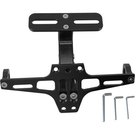 Supporto universale e regolabile per targa moto in lega di alluminio lavorata a CNC, colore nero. (1/5)