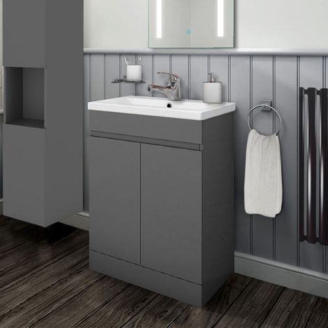 500mm Grey Vanity unit with Basin Sink Bathroom Furniture Freestanding 2 Doors (1/5)