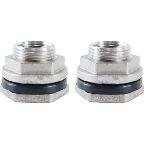 Lot de 2 raccords étanches DN15 pour cuve à travers une cloison, en acier inoxydable 304 (1/2"). (1/5)