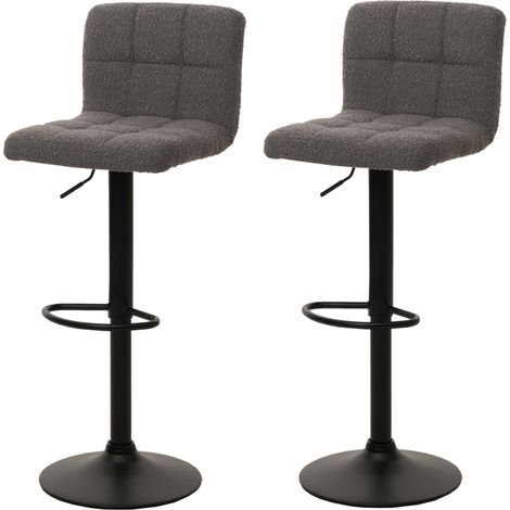 [NON UTILIZZATO] Set 2 sgabelli da bar HHG-852, sedia da bar, girevole e regolabile in altezza, tessuto Boucle (450g/m²), grigio scuro